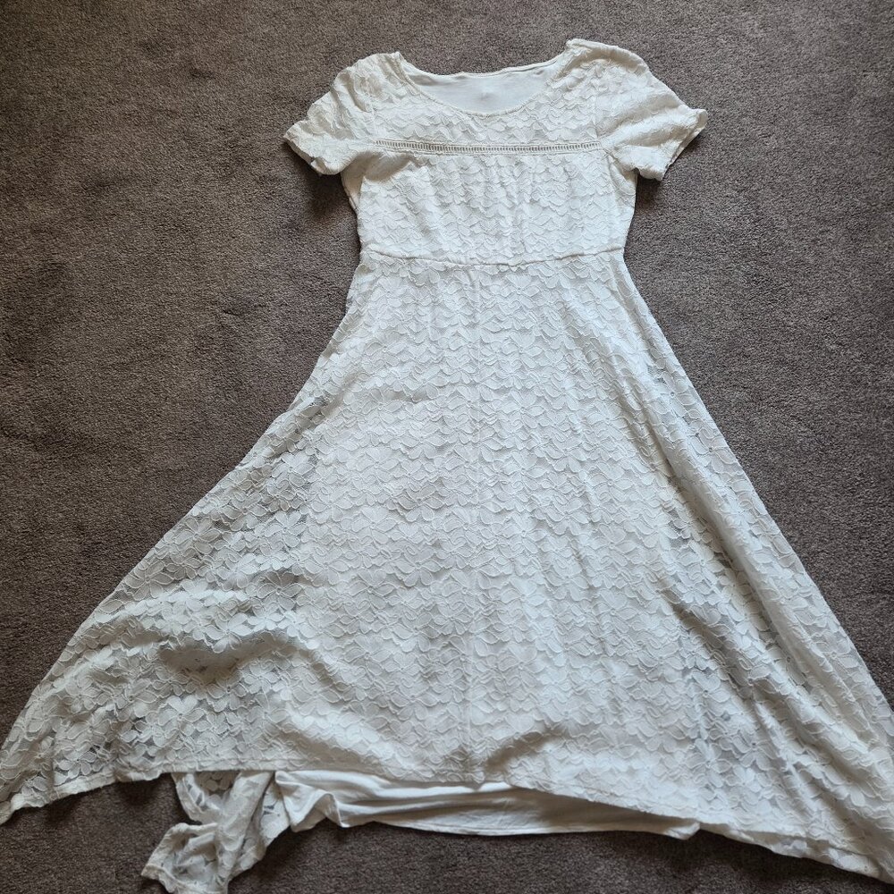 White crochet lace Jessica simpson maternity hanky hem dress size small